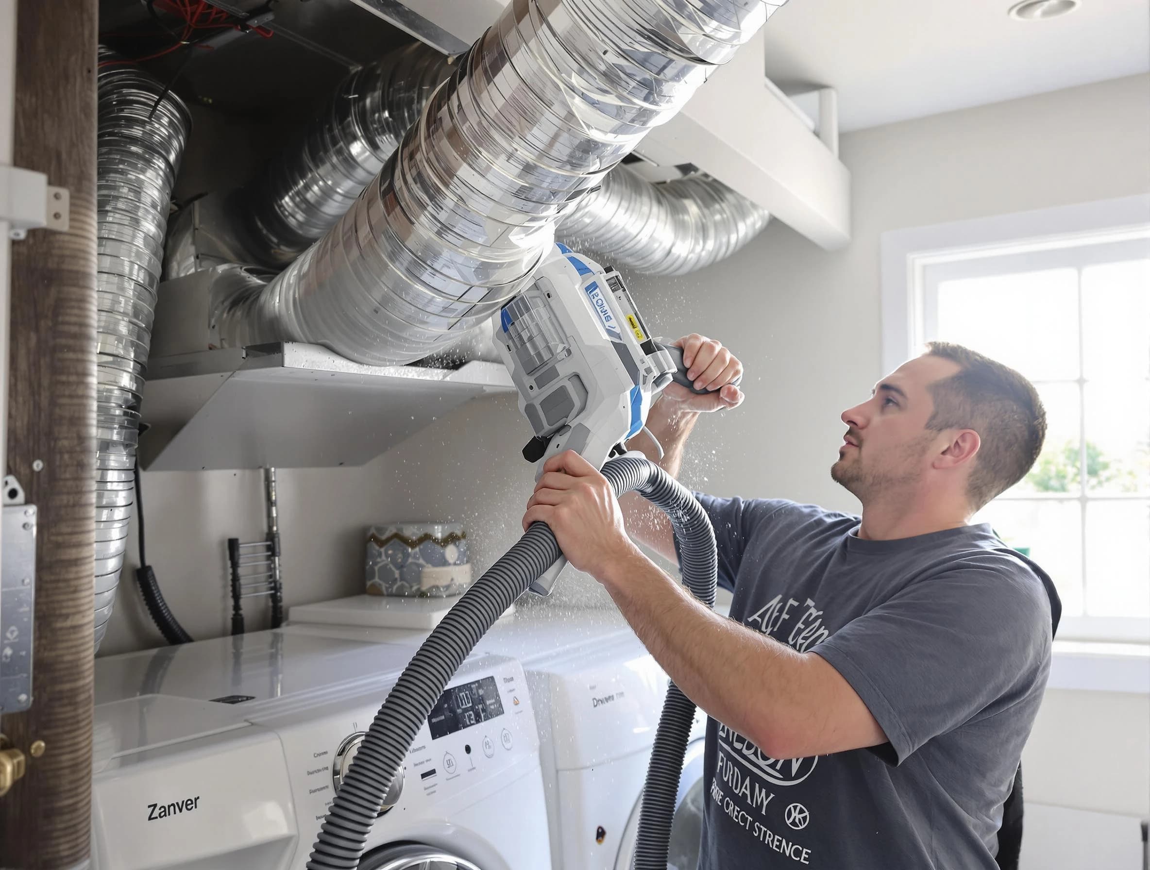 Midlothian Dryer Vent Cleaning specialist cleaning deep within a dryer vent duct system in Midlothian