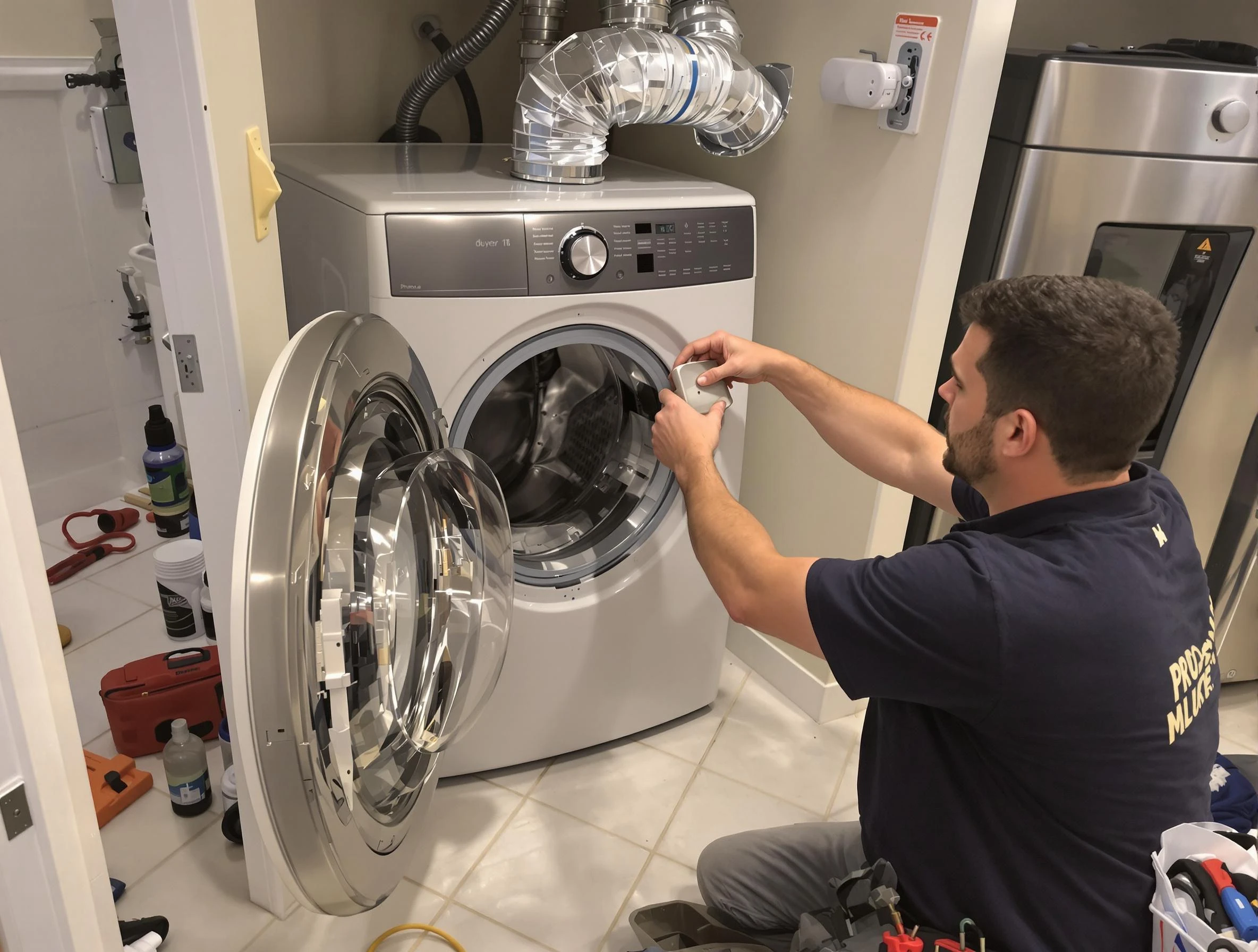 Midlothian Dryer Vent Cleaning technician performing precise dryer vent hose installation in Midlothian